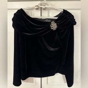 Alex Evenings Black Velvet Top with Embellished Detail. Size medium
